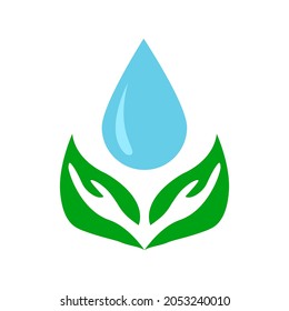 icono de conservación de la naturaleza, dos hojas y una gota de agua, ilustración vectorial