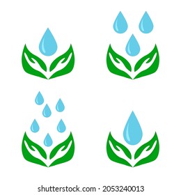 nature conservation icon, two leaves and a drop of water, vector illustration