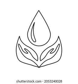 nature conservation icon, two leaves and a drop of water, vector illustration