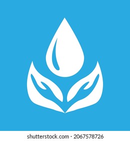 nature conservation icon, two leaves and a drop of water, vector illustration