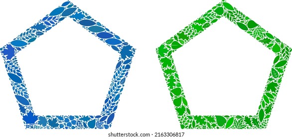 Nature contour pentagon icon mosaic of floral leaves in green and natural color tinges. Ecological environment vector concept for contour pentagon icon.