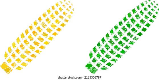 Nature corn icon composition of herbal leaves in green and natural color variations. Ecological environment vector template for corn icon. Corn vector image is formed of green herbal elements.