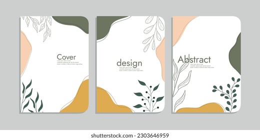 Nature cover design vector set. Floral book cover design, abstract art design with foliage background. Can be used for notebooks, catalogs, posters, wall art, magazines, brochures, banners and website
