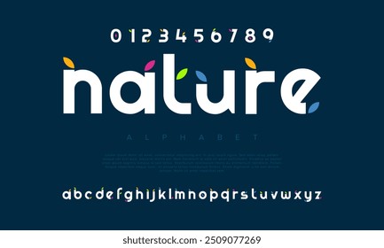 Nature creative modern geometric urban alphabet font. Digital abstract futuristic, game, techno, robot, music, logo, sport, minimal technology typography. Simple numeric vector illustration