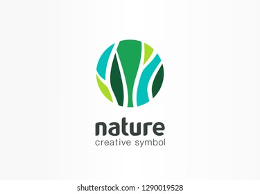 Nature creative symbol organic concept. Bio herbal health care abstract business eco logo. Fresh food, circle package, beauty flora, pharmacy icon. Corporate identity logotype, company graphic design
