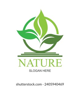 Nature creative symbol organic concept. Bio herbal health care abstract business eco logo. Fresh food, circle package, beauty flora, pharmacy icon. Corporate identity logotype, company graphic