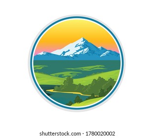 Nature creative symbol planet concept. Organic farm field abstract business agriculture logo. Eco friendly environment, fresh water, bio food icon. Corporate identity logotype, company graphic design