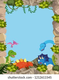 Nature cute dinosaur frame illustration