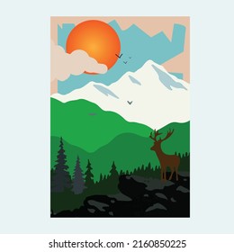 Nature. Cute vector illustration of Elk natural background. Village. 