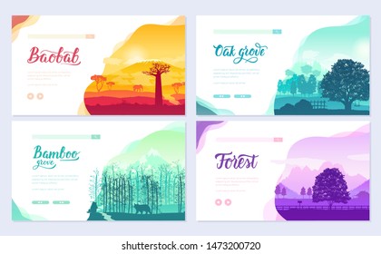Nature, deciduous forest, bamboo thickets, oak groves, African desert with baobab. Bright picture, book cover and poster of wildlife Eco beautiful  botany illustration icon animal wood beautiful 