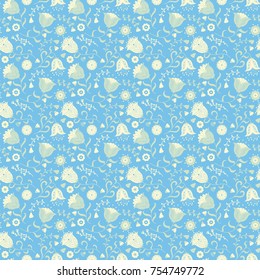 Nature decorative background. Cute wallpaper with beauty flat style flowers. Vector floral seamless pattern. 