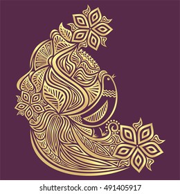 Nature decorative element with beautiful bird. Vector illustration.