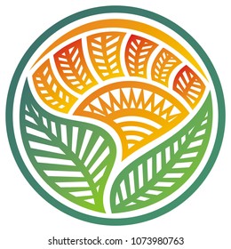 Nature decorative element of leaves and sun. Vector illustration