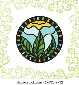 Nature decorative element with sun. Vector illustration