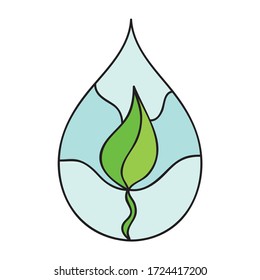 Elementos decorativos naturales de gota de agua y hoja verde. Ilustración del vector