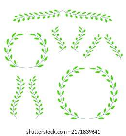 Naturdekorative Elemente, grün einzeln auf weißem Hintergrund, Vektorgrafik.