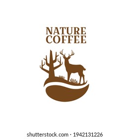 nature deer forest brown coffee bean logo design vector illustration