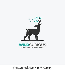 Nature Deer with Leaves Logo Vector Template