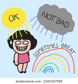 Nature Describe How A Positive Girl Feel Every Day Concept Card Character illustration