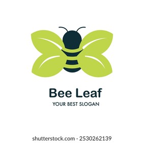 Nature Design: Logotipo de abelha e folha para marcas de biodiversidade, agricultura orgânica, produtos de mel