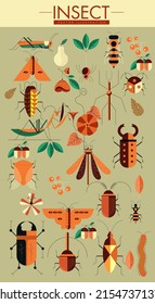 Nature design elements grasshoppers bugs butterflies icons