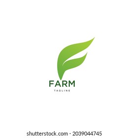 Nature design logo initial letter F shaped leaf