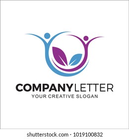 Nature Design Logo with Leaf and People
