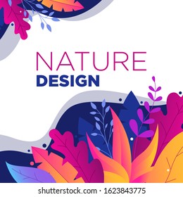 Nature design template for healthy life, wellness, eco products, cosmetics and body care. Flat vector style.