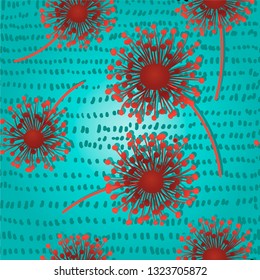 Nature designed seamless pattern for background, wrapping paper, fabric. Modern botanical endless repeatable motif for surface design. Vector illustration with trendy LIVING CORAL & Turquoise colors