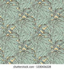 Nature designed seamless pattern for background, wrapping paper, fabric. Modern botanical endless repeatable motif for surface design. Vector illustration. Pastel colored decoration