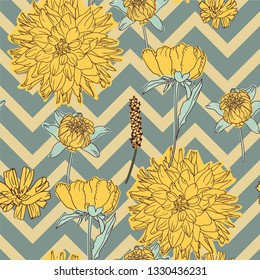 Nature designed seamless pattern for background, wrapping paper, fabric. Modern botanical endless repeatable motif for surface design. Vector illustration. Pastel colored decoration