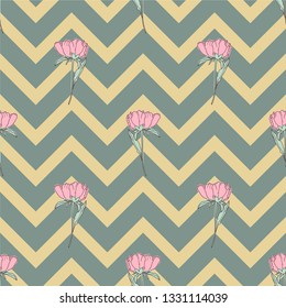 Nature designed seamless pattern for background, wrapping paper, fabric. Modern botanical endless repeatable motif for surface design. Vector illustration. Pastel colored decoration