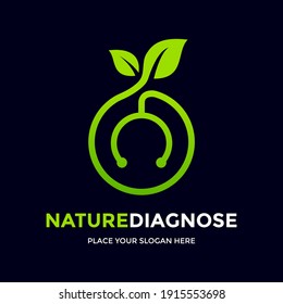 Nature diagnose vector logo template. This design use stethoscope symbol. Suitable for health, medical or environment.