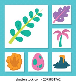 nature and dinosaurs icons set