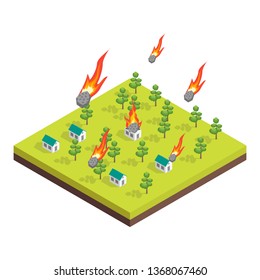 Nature Disaster Concept 3d Isometric View Include of Meteorite . Vector illustration