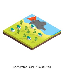 Nature Disaster Concept 3d Isometric View Include of Oil Spill. Vector illustration