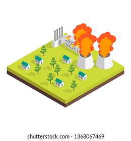 Nature Disaster Concept 3d Isometric View Include of Factory Pollution. Vector illustration