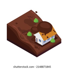 Nature disaster - landslide isometric 3d vector illustration concept