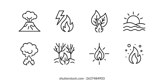 Nature, disaster line icon set. natural catastrophe, weather icons linear collection