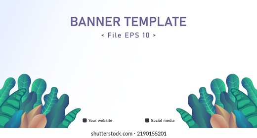 nature display banner background illustration vector template, colorful flowers and leaves plants, plenty of free space for content and writing