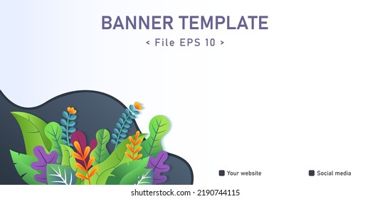 nature display banner background illustration vector template, colorful flowers and leaves plants, plenty of free space for content and writing
