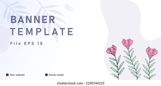 nature display banner background illustration vector template, colorful flowers and leaves plants, plenty of free space for content and writing