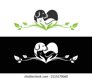 Nature Dog Care Logo Design With Hand Symbol Vector Template.