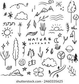 nature doodle set, cute summer illustration collection , weather hand drawn elements