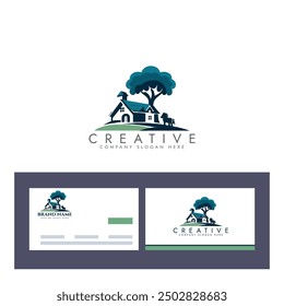 Nature dream house logo Horse farm Templates with business card.