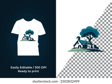 Nature dream house logo Horse farm Templates with tshirt design vector