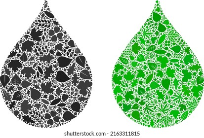 Nature drop icon composition of herbal leaves in green and natural color tints. Ecological environment vector concept for drop icon. Drop vector image is shaped with green herbal items.