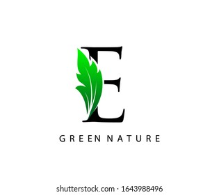 Nature E Letter Green Leaf Logo Design.