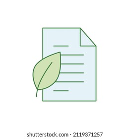 Nature eco document icon in black flat glyph, filled style isolated on white background