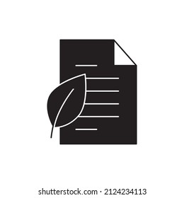 Nature eco document icon in black flat glyph, filled style isolated on white background
